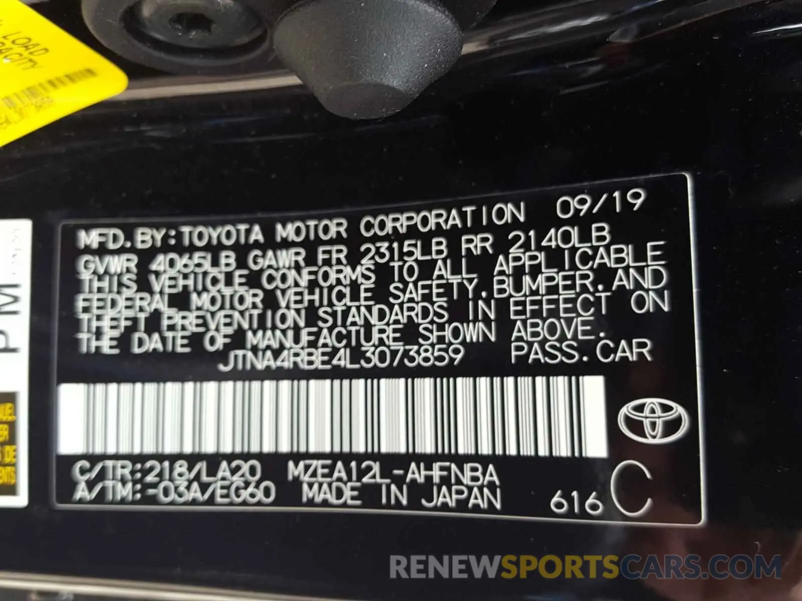 10 Photograph of a damaged car JTNA4RBE4L3073859 TOYOTA COROLLA XS 2020