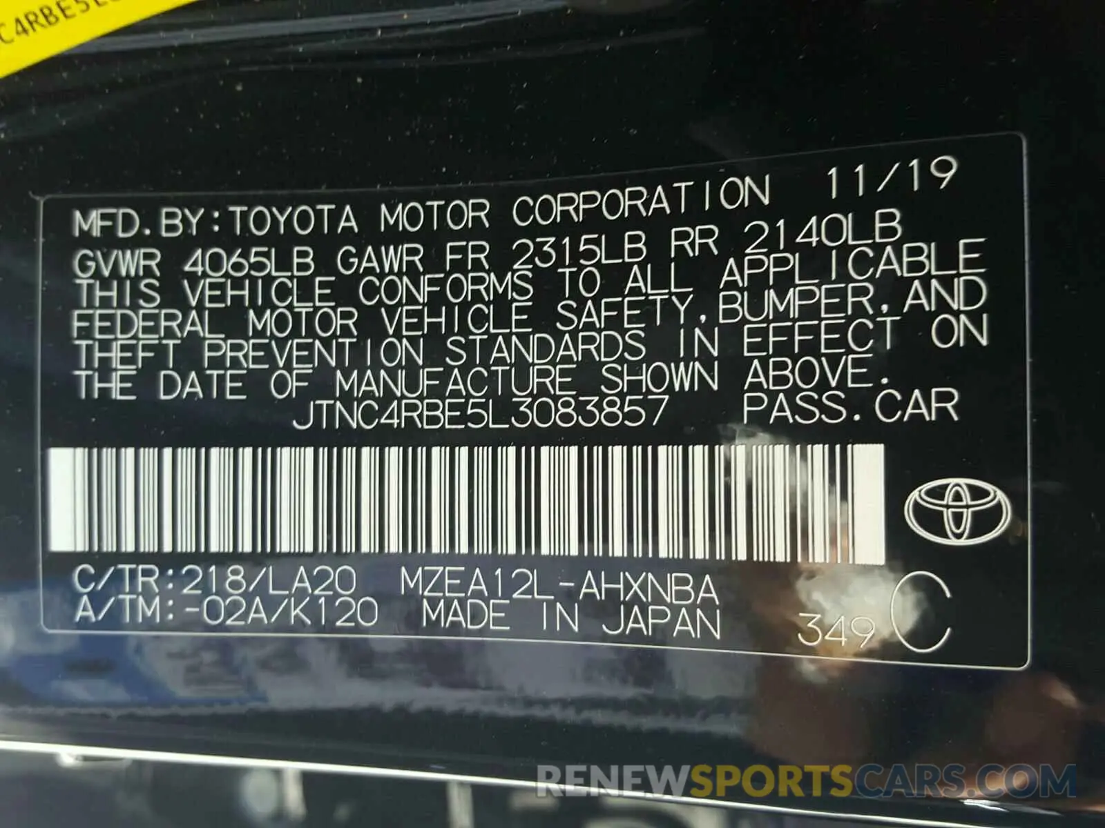 10 Photograph of a damaged car JTNC4RBE5L3083857 TOYOTA COROLLA XS 2020