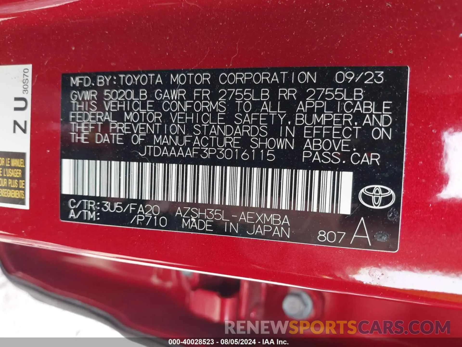 9 Photograph of a damaged car JTDAAAAF3P3016115 TOYOTA CROWN 2023