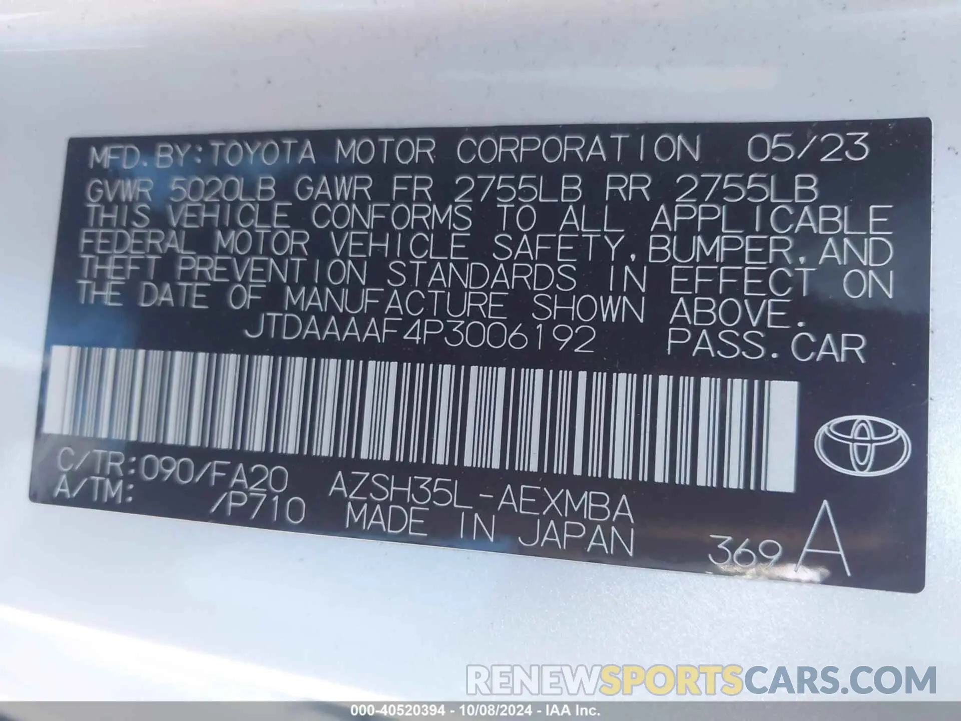 9 Photograph of a damaged car JTDAAAAF4P3006192 TOYOTA CROWN 2023