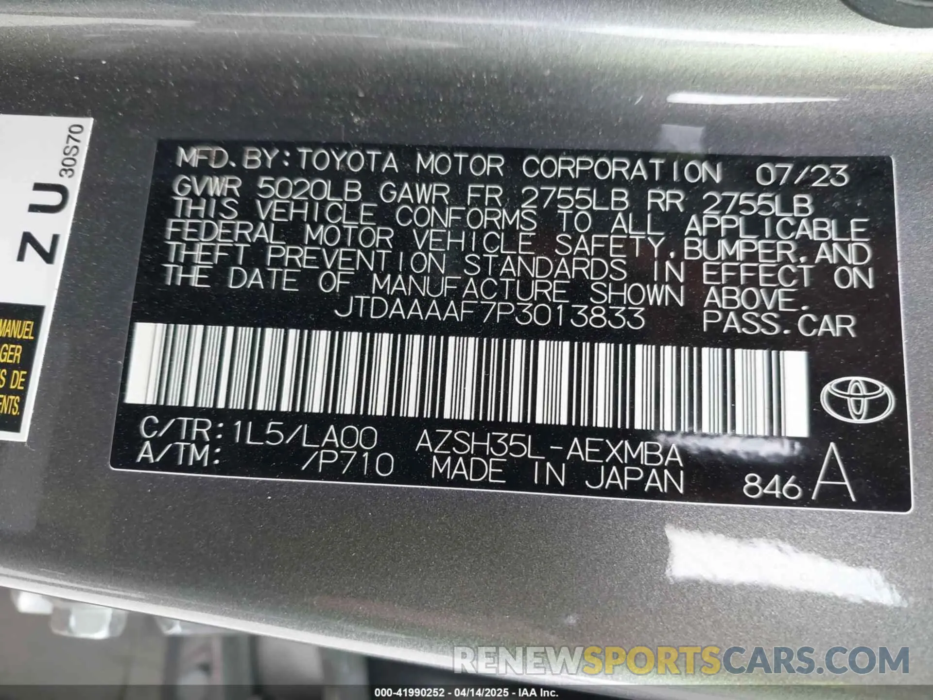 9 Фотография поврежденного автомобиля JTDAAAAF7P3013833 TOYOTA CROWN 2023