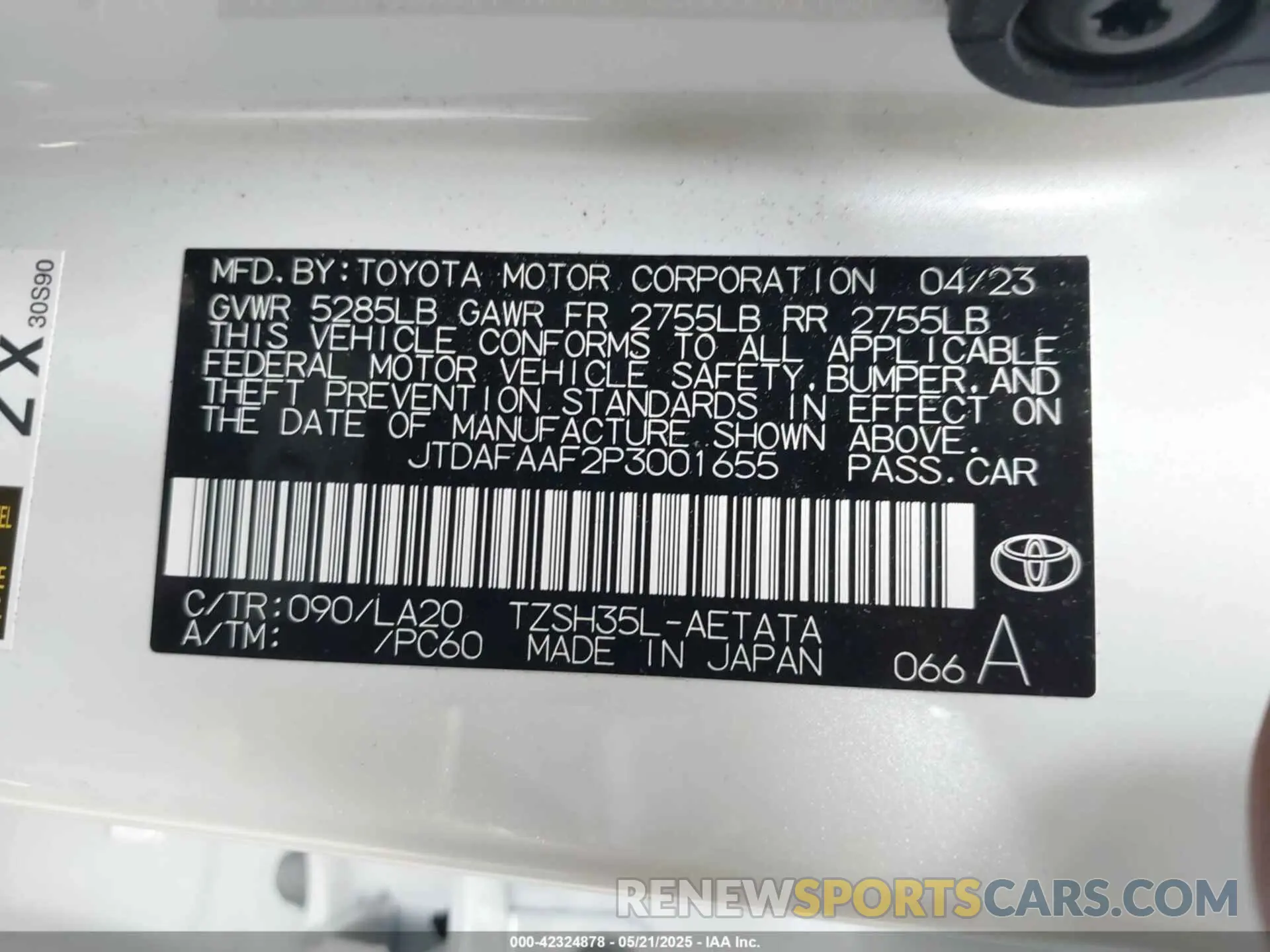 9 Photograph of a damaged car JTDAFAAF2P3001655 TOYOTA CROWN 2023