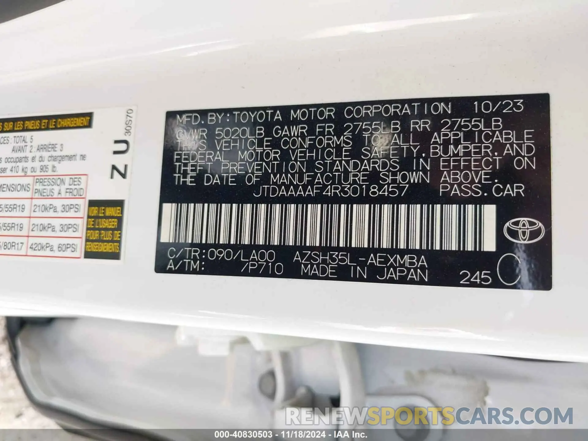 9 Photograph of a damaged car JTDAAAAF4R3018457 TOYOTA CROWN 2024