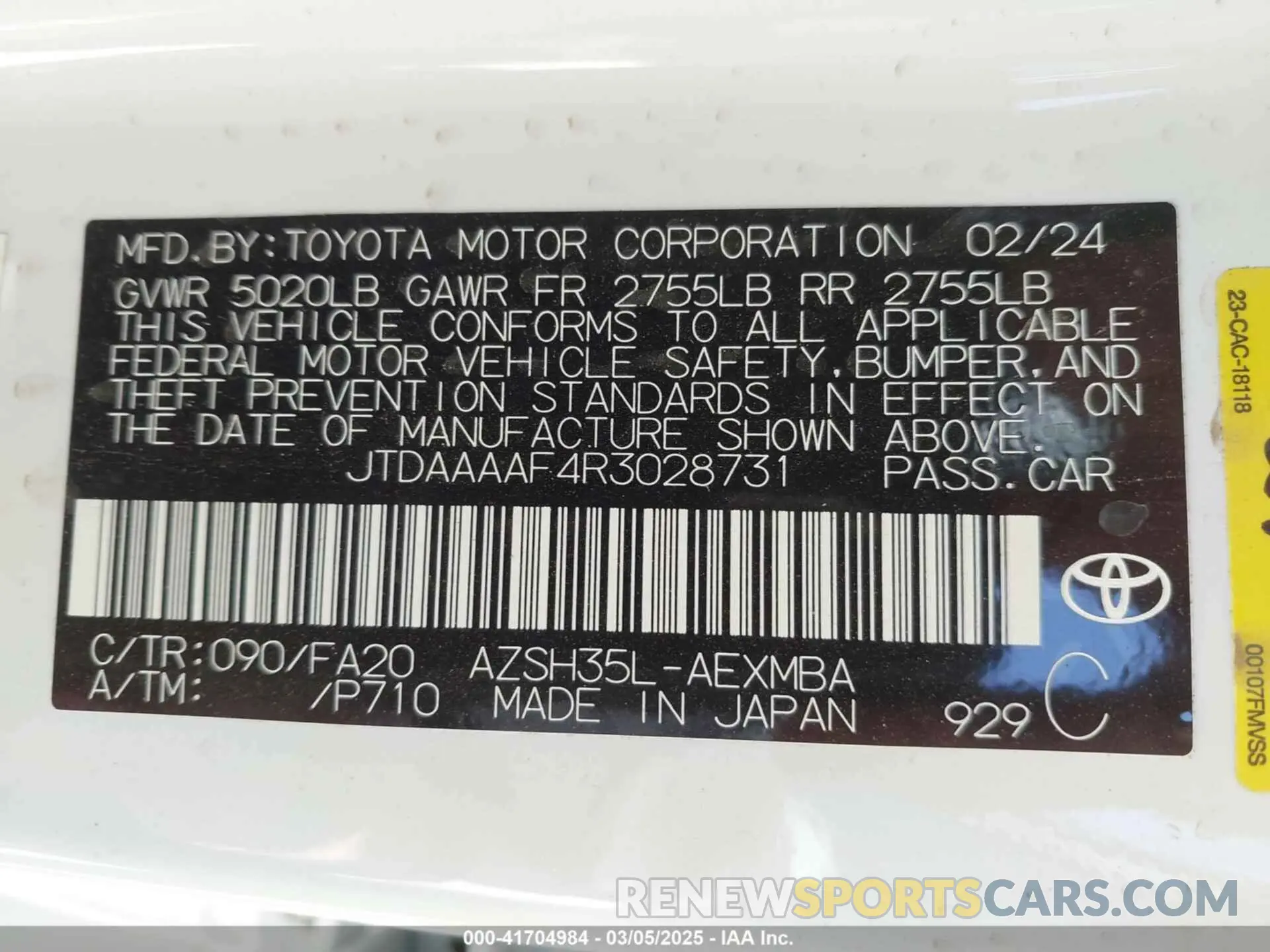 9 Photograph of a damaged car JTDAAAAF4R3028731 TOYOTA CROWN 2024