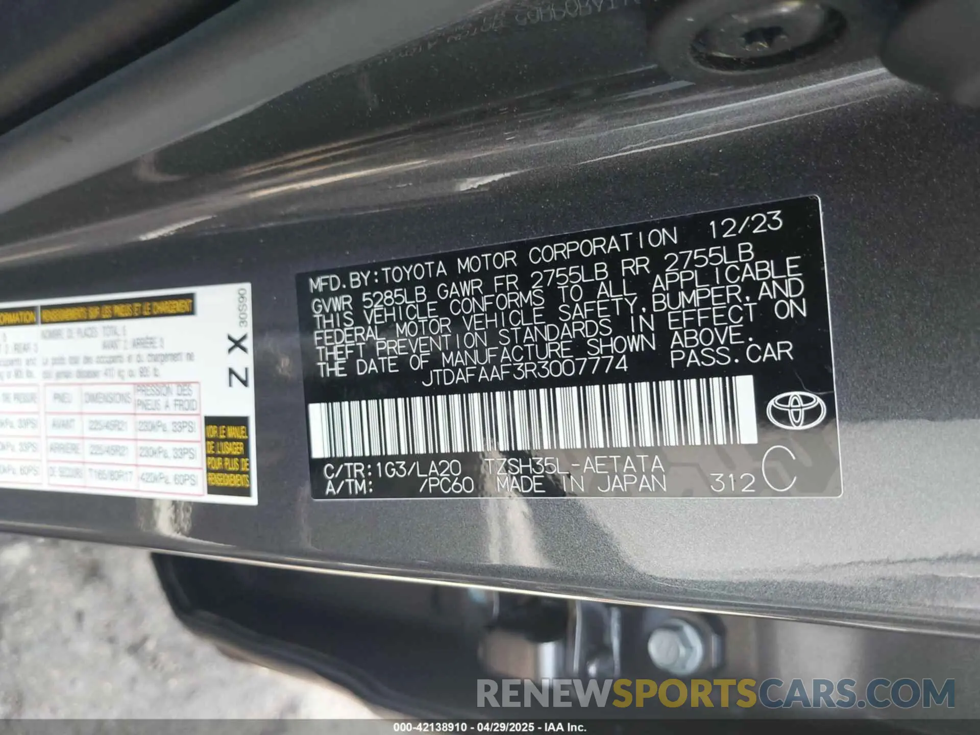 9 Photograph of a damaged car JTDAFAAF3R3007774 TOYOTA CROWN 2024
