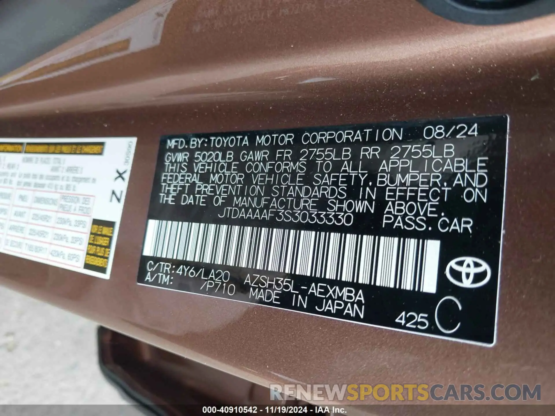 9 Photograph of a damaged car JTDAAAAF3S3033330 TOYOTA CROWN 2025