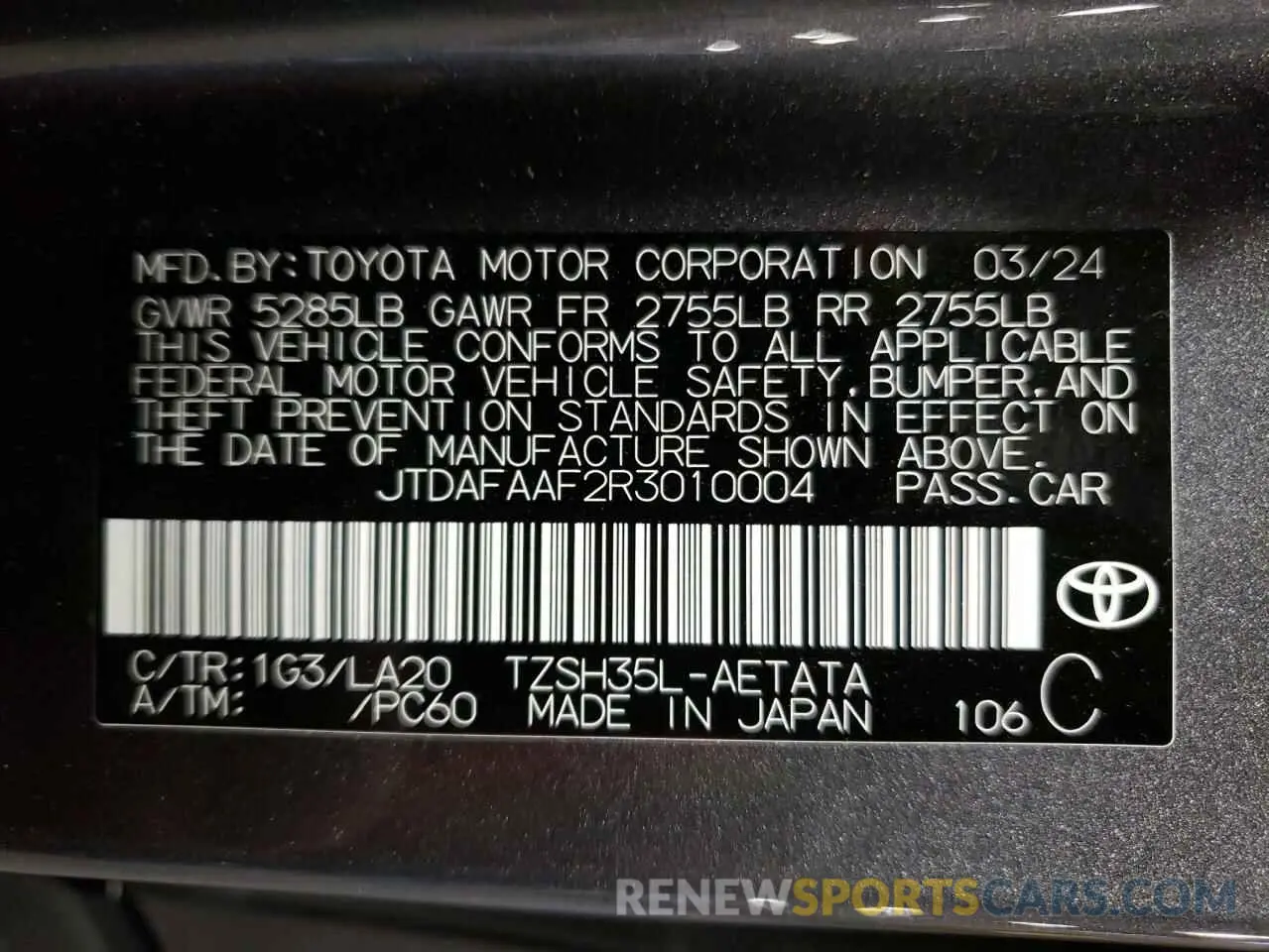 13 Photograph of a damaged car JTDAFAAF2R3010004 TOYOTA CROWN PLAT 2024