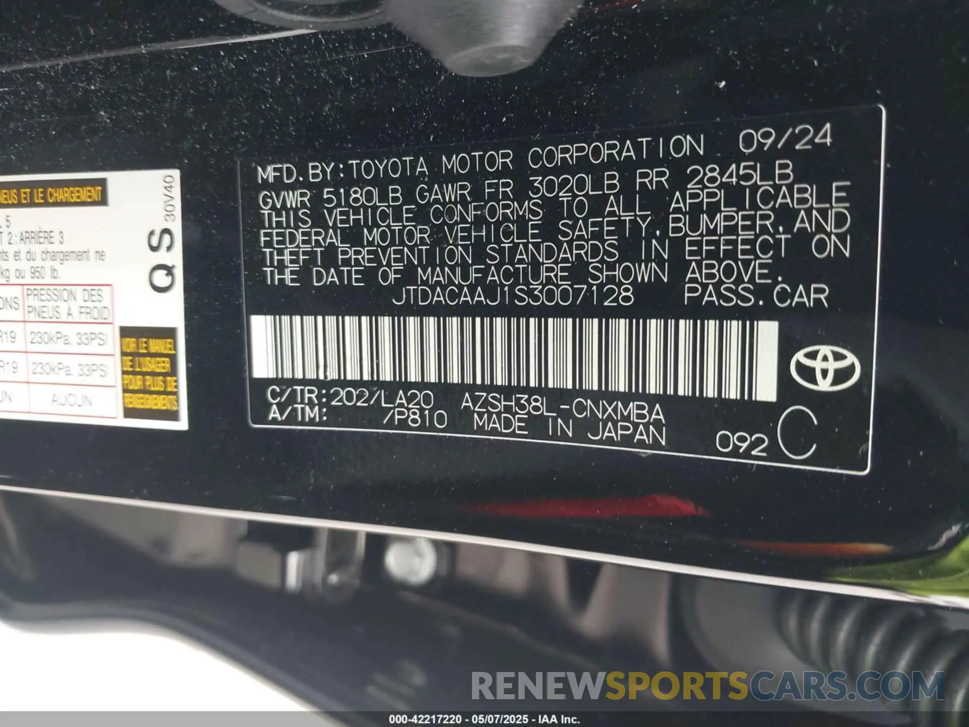 9 Photograph of a damaged car JTDACAAJ1S3007128 TOYOTA CROWN SIGNIA 2025