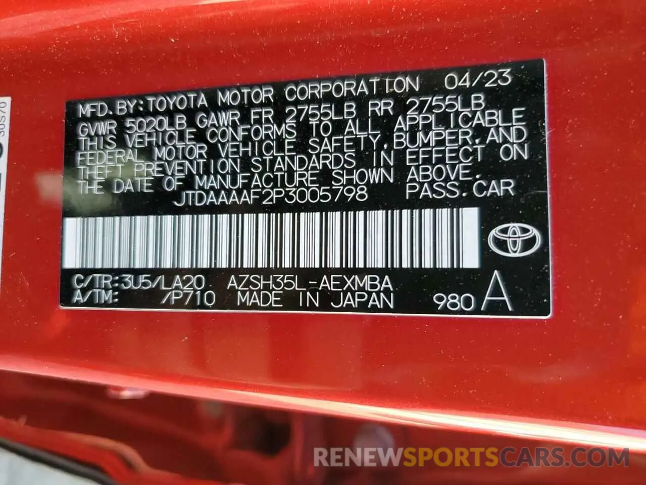 12 Photograph of a damaged car JTDAAAAF2P3005798 TOYOTA CROWN XLE 2023