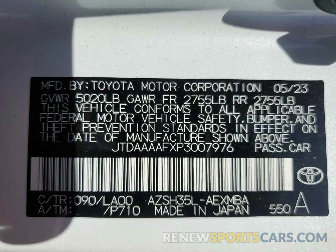12 Photograph of a damaged car JTDAAAAFXP3007976 TOYOTA CROWN XLE 2023