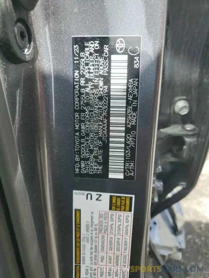 12 Photograph of a damaged car JTDAAAAF7R3022194 TOYOTA CROWN XLE 2024