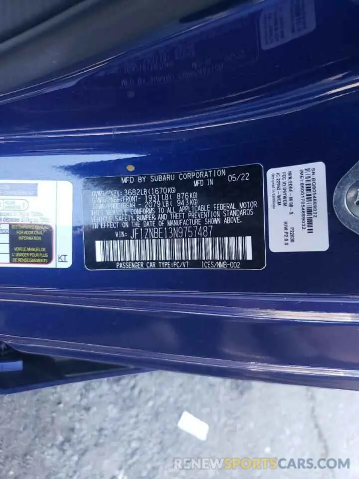 12 Фотография поврежденного автомобиля JF1ZNBE13N9757487 TOYOTA GR 86 PREM 2022