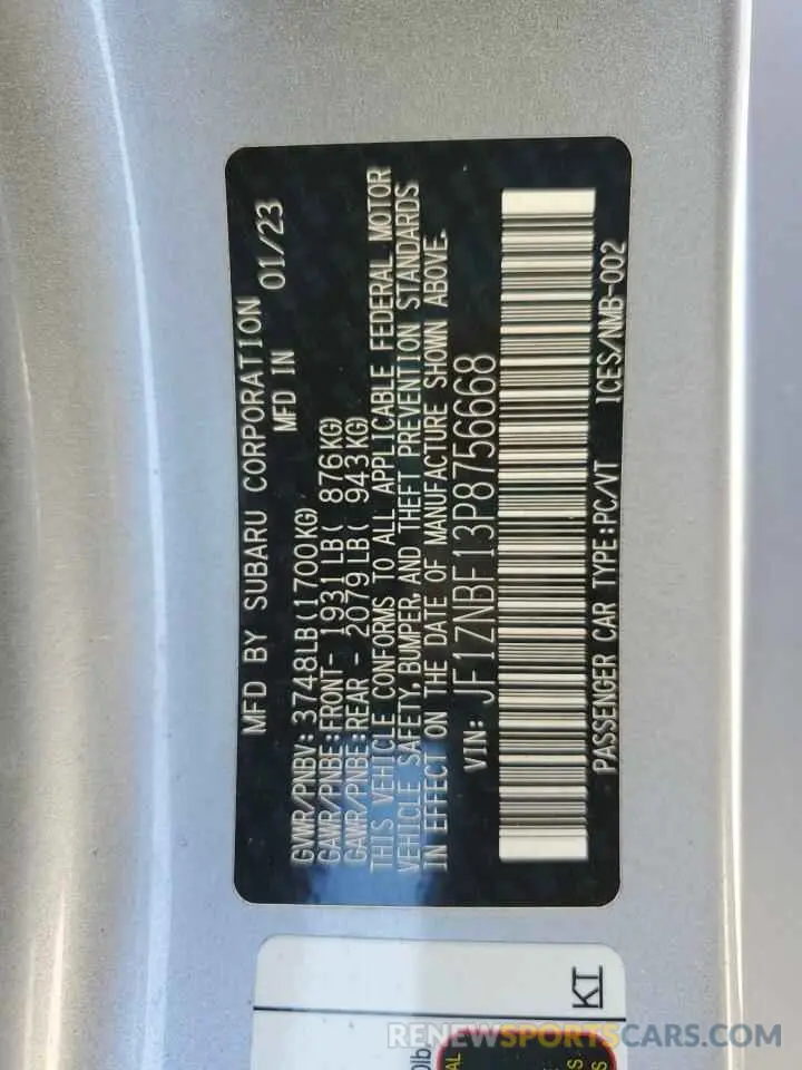 14 Фотография поврежденного автомобиля JF1ZNBF13P8756668 TOYOTA GR 86 PREM 2023