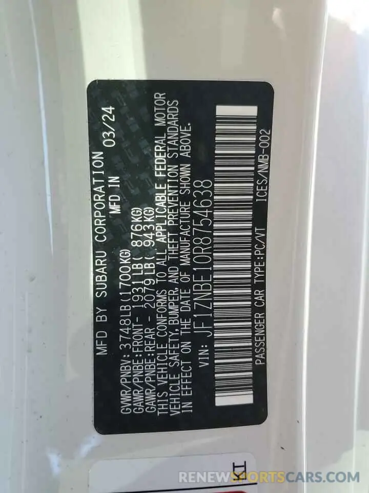 12 Фотография поврежденного автомобиля JF1ZNBE10R8754638 TOYOTA GR 86 PREM 2024