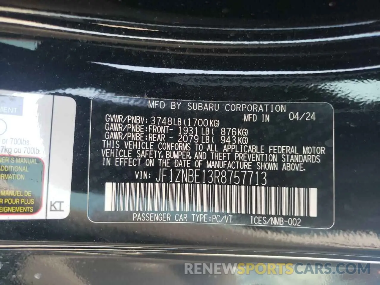 12 Photograph of a damaged car JF1ZNBE13R8757713 TOYOTA GR 86 PREM 2024