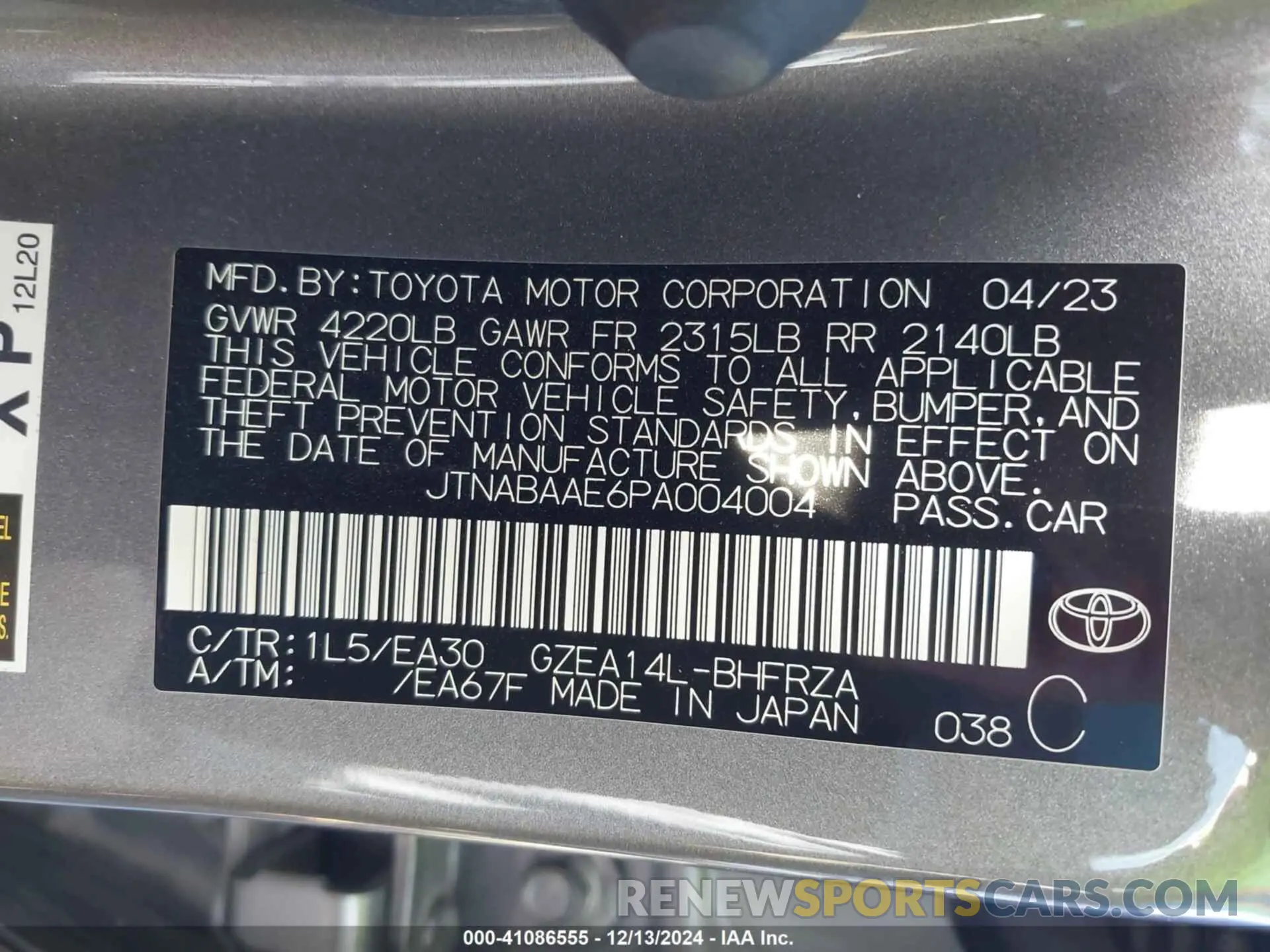 9 Фотография поврежденного автомобиля JTNABAAE6PA004004 TOYOTA GR COROLLA 2023