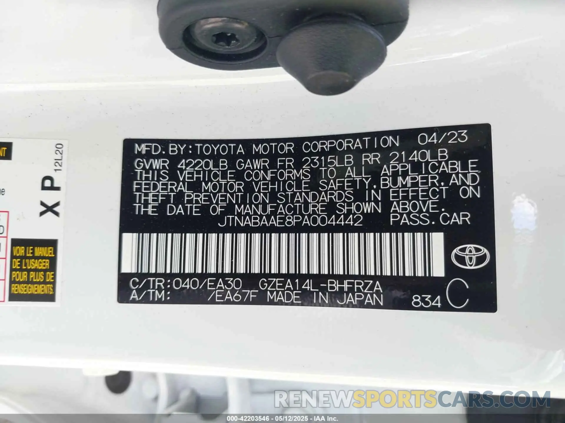 9 Фотография поврежденного автомобиля JTNABAAE8PA004442 TOYOTA GR COROLLA 2023