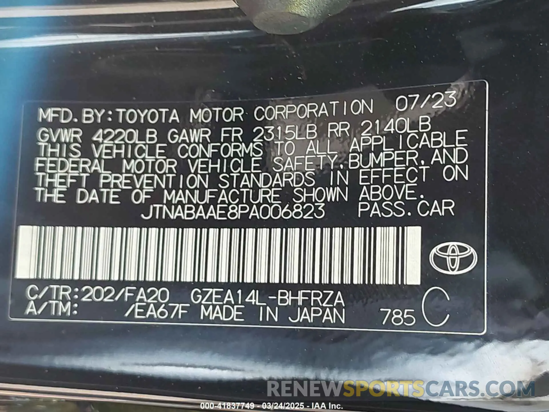 9 Photograph of a damaged car JTNABAAE8PA006823 TOYOTA GR COROLLA 2023