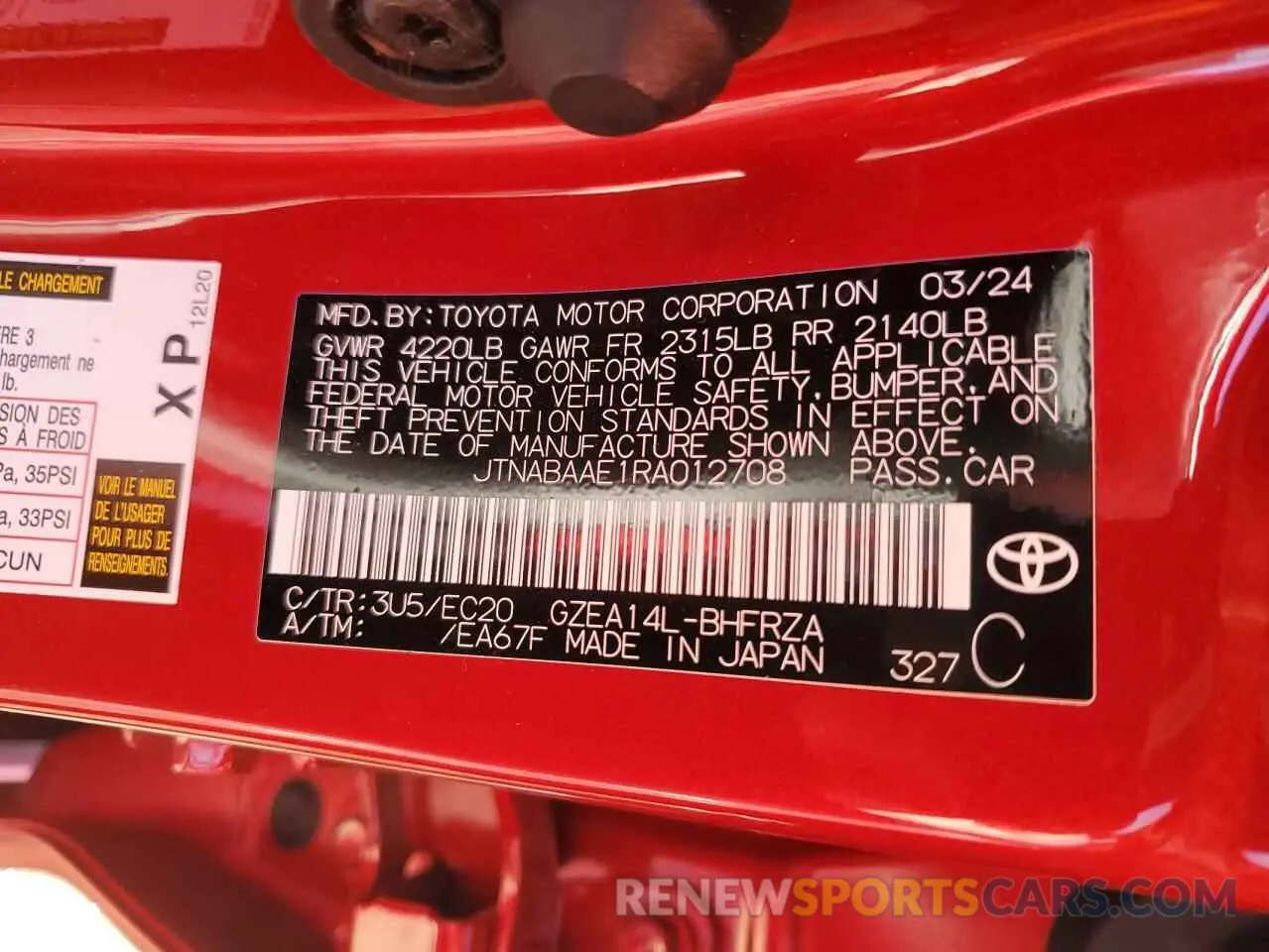 12 Фотография поврежденного автомобиля JTNABAAE1RA012708 TOYOTA GR COROLLA 2024