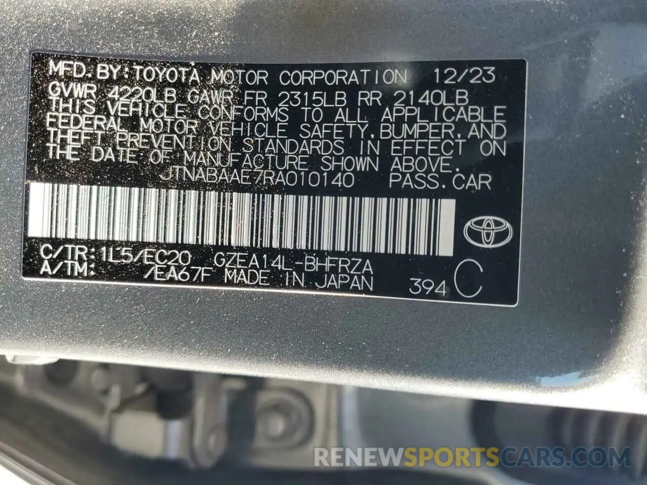 12 Фотография поврежденного автомобиля JTNABAAE7RA010140 TOYOTA GR COROLLA 2024