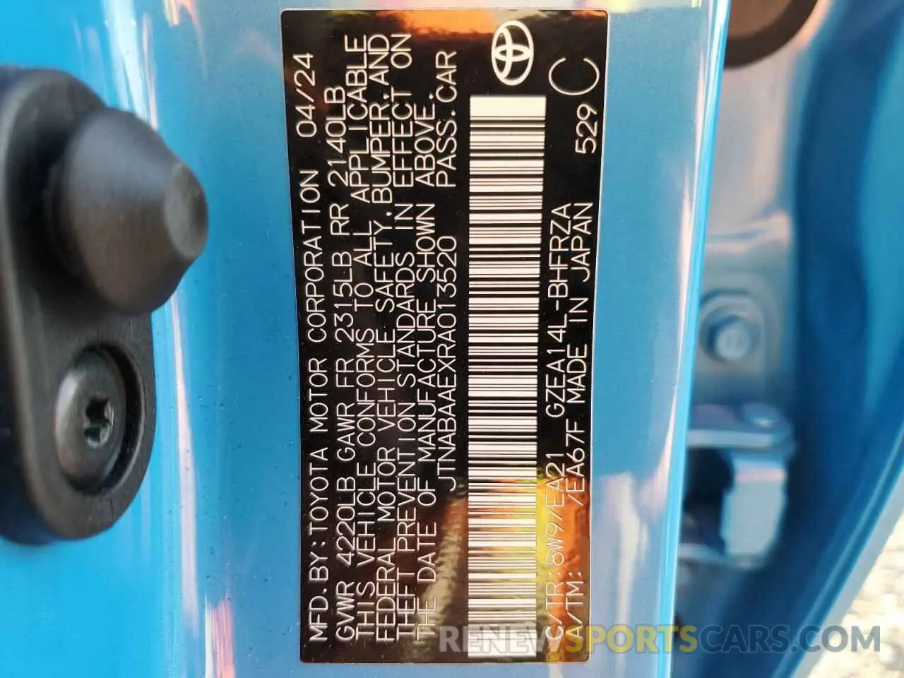 12 Фотография поврежденного автомобиля JTNABAAEXRA013520 TOYOTA GR COROLLA 2024