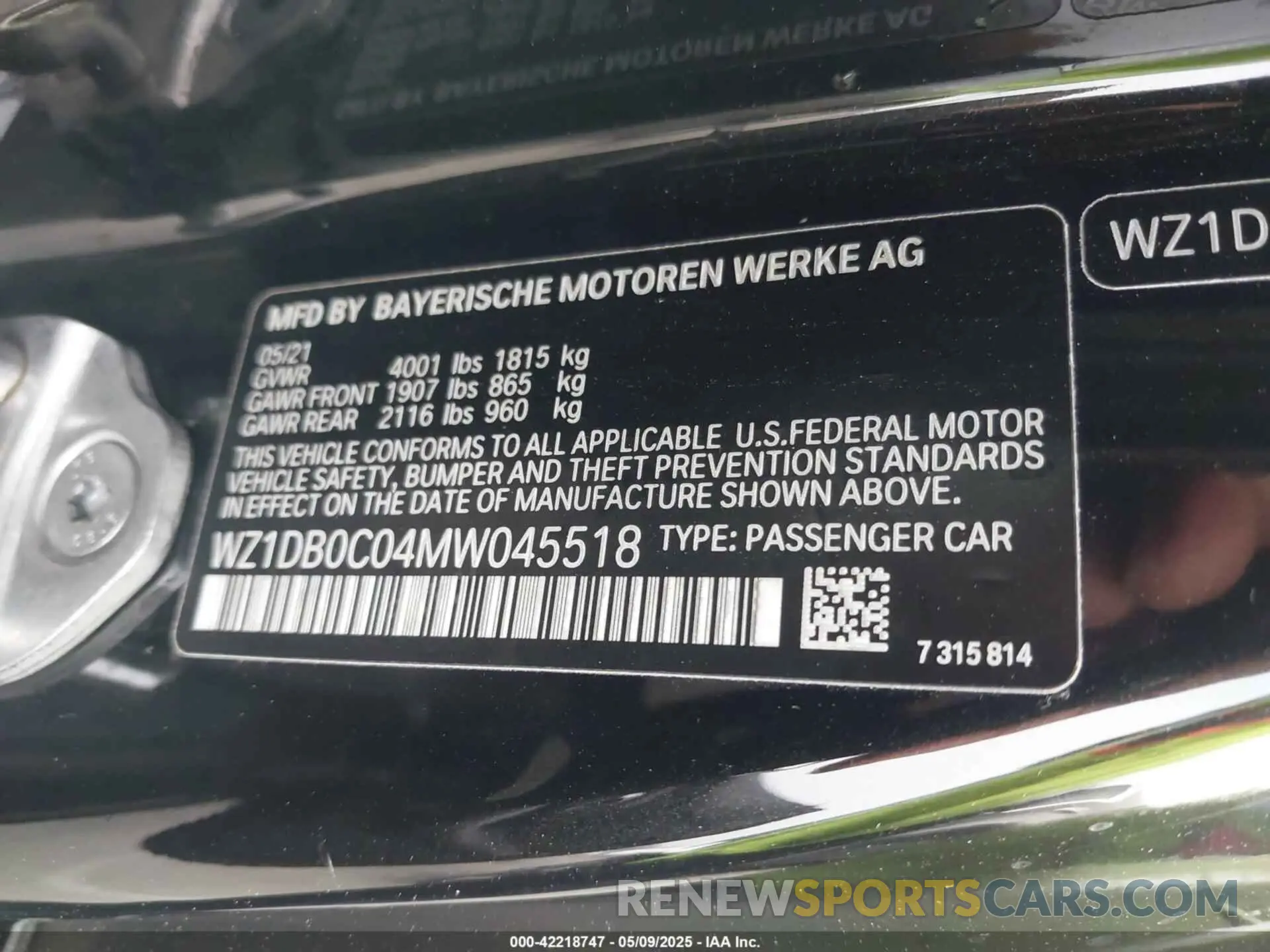 9 Фотография поврежденного автомобиля WZ1DB0C04MW045518 TOYOTA GR SUPRA 2021