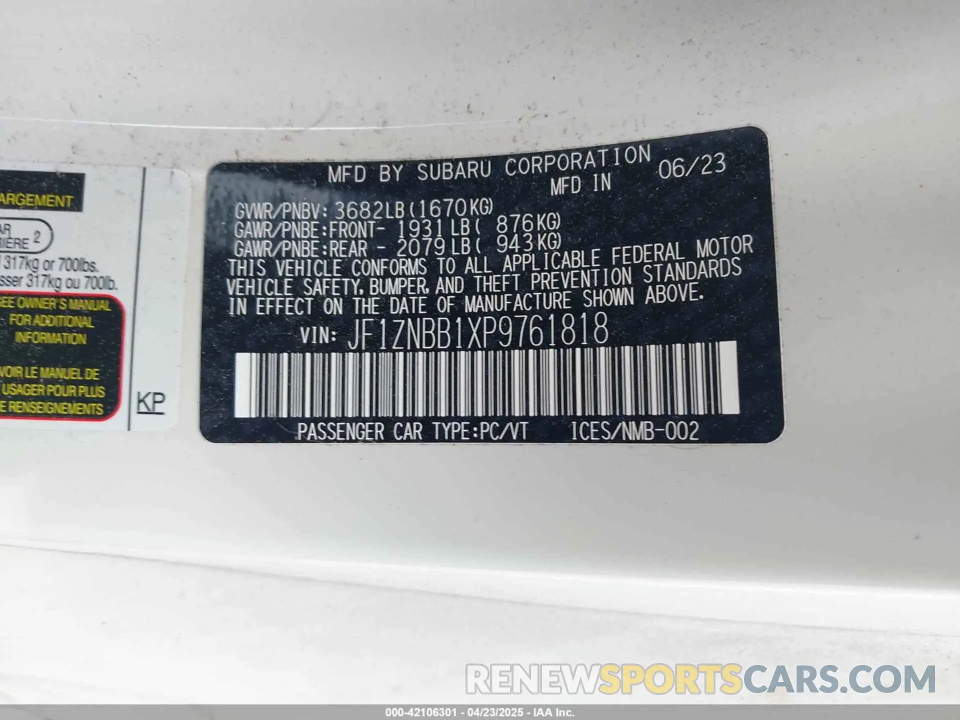 9 Photograph of a damaged car JF1ZNBB1XP9761818 TOYOTA GR86 2023