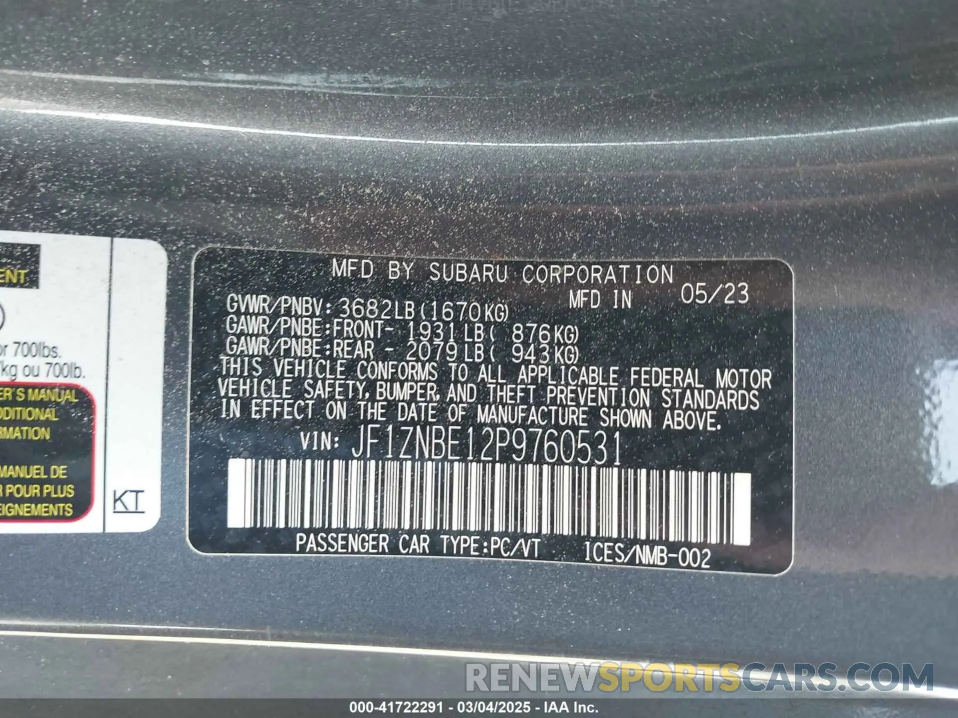 9 Фотография поврежденного автомобиля JF1ZNBE12P9760531 TOYOTA GR86 2023