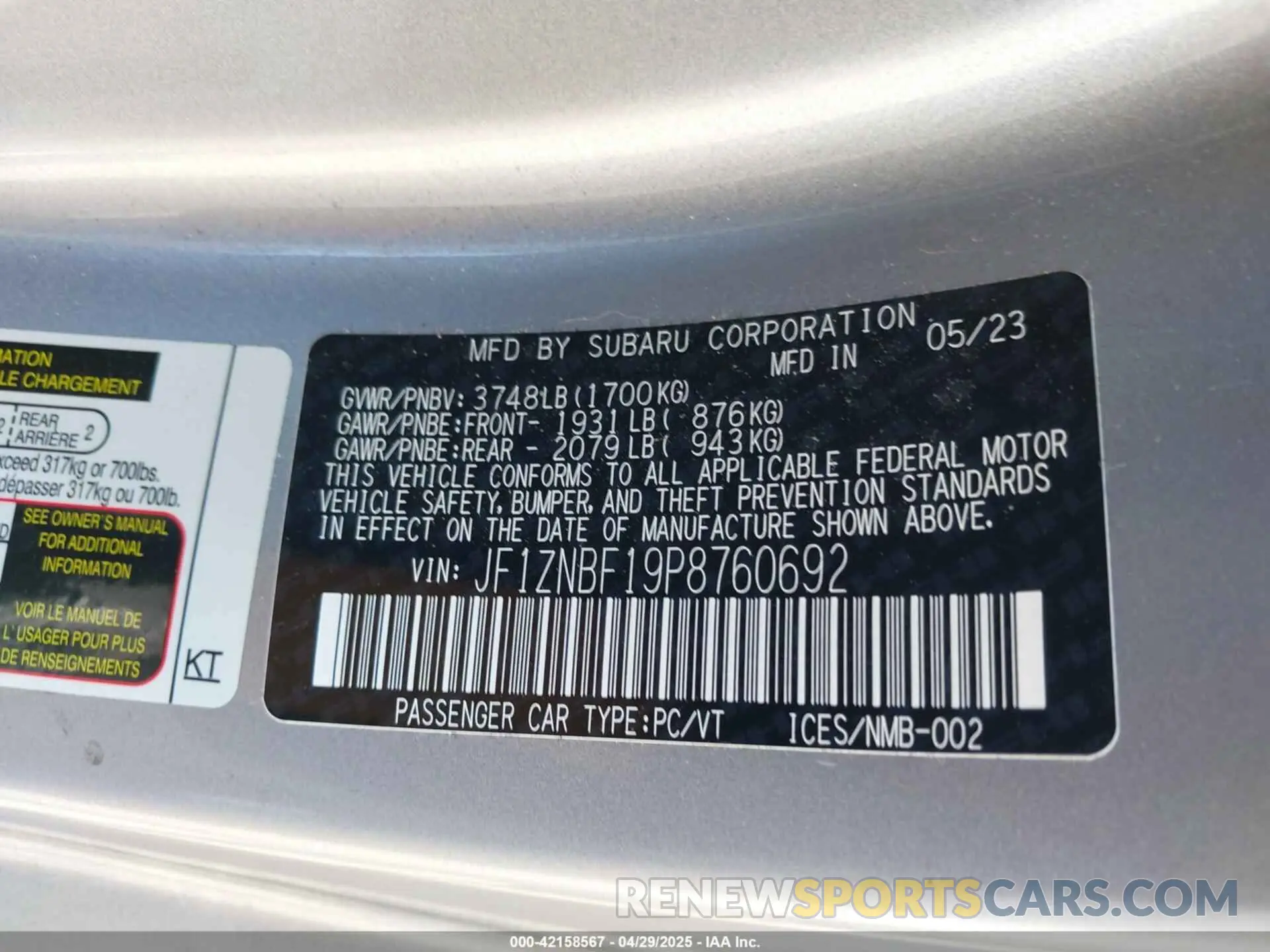 9 Фотография поврежденного автомобиля JF1ZNBF19P8760692 TOYOTA GR86 2023