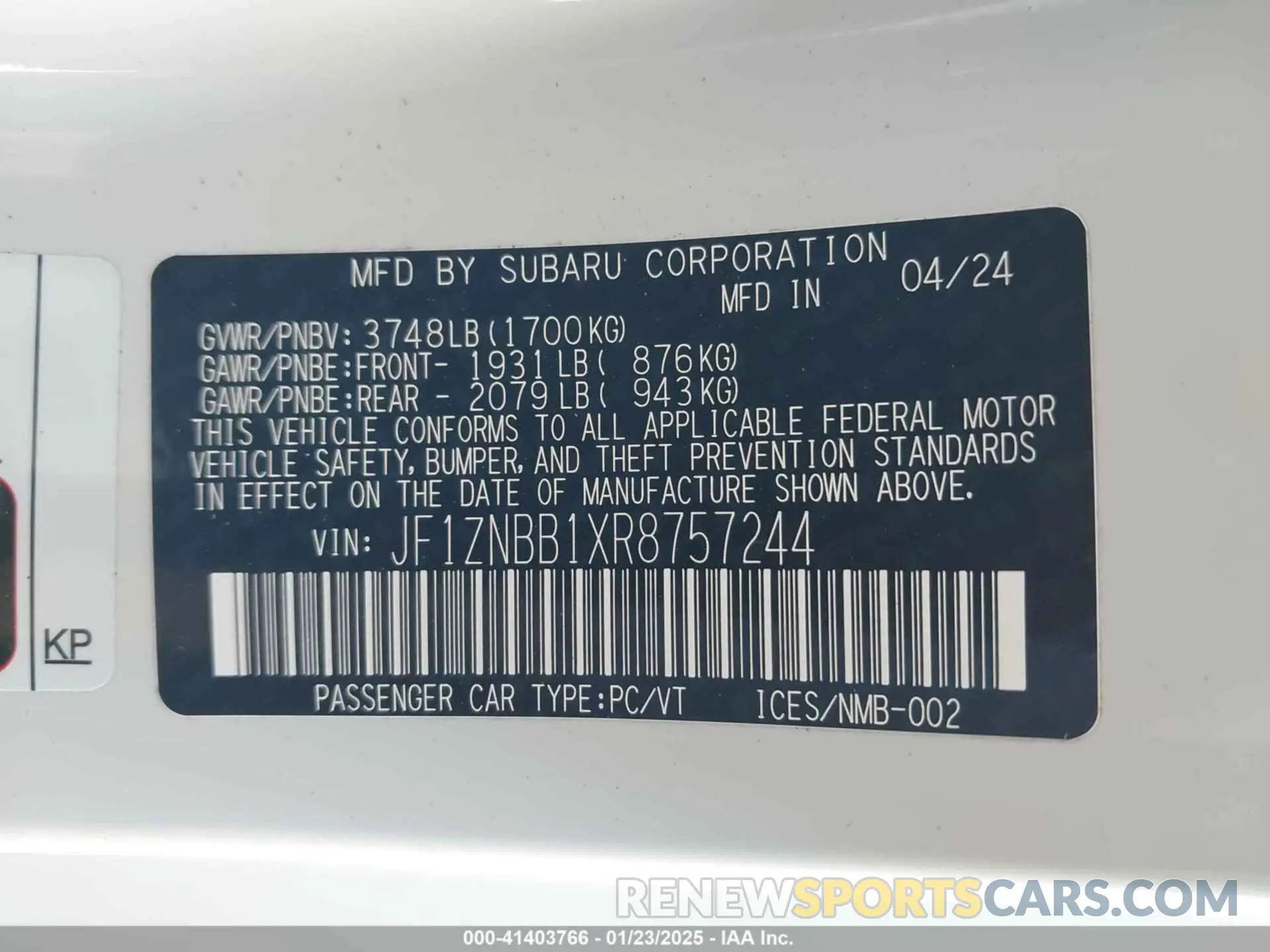 9 Фотография поврежденного автомобиля JF1ZNBB1XR8757244 TOYOTA GR86 2024