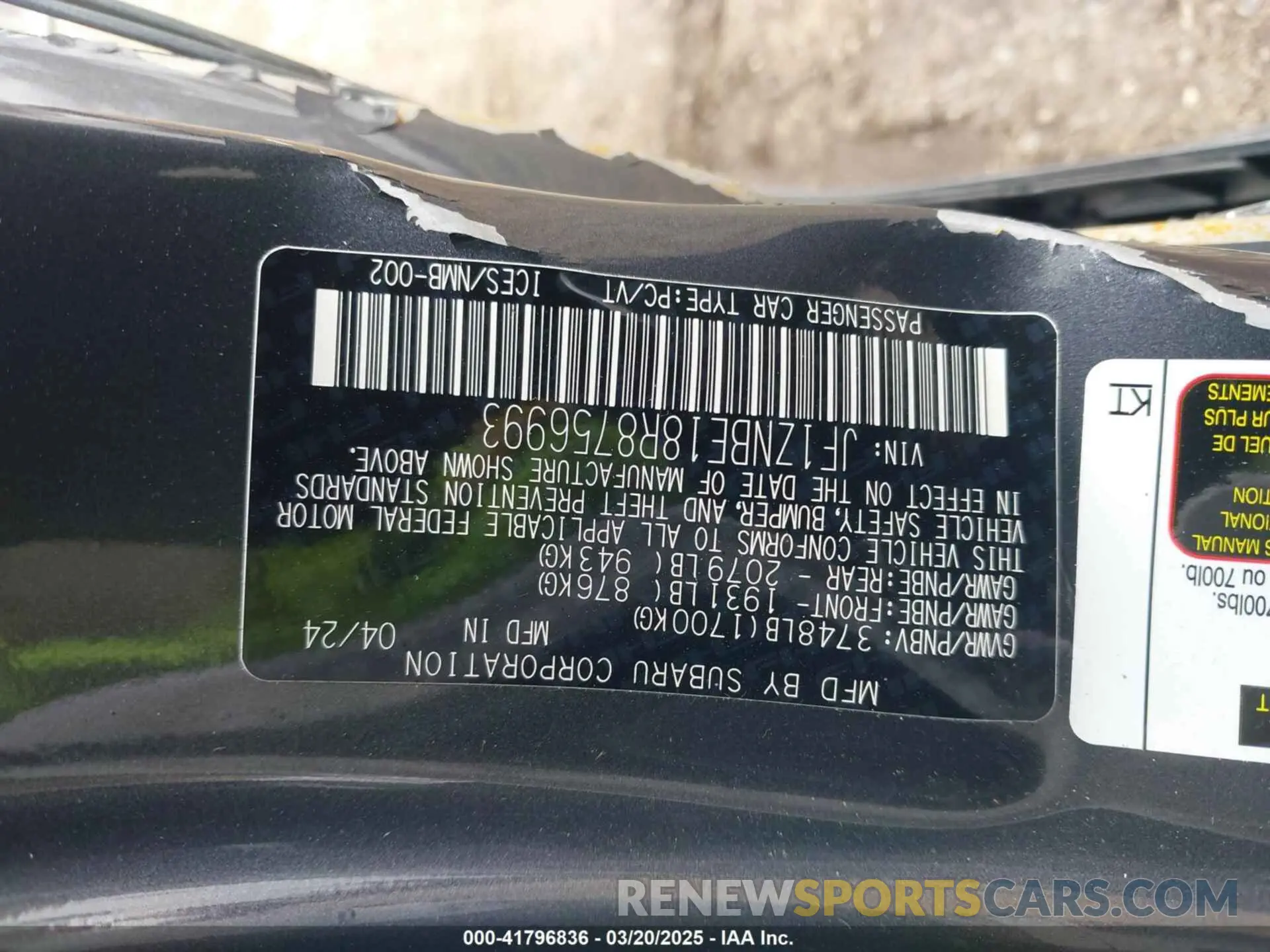 9 Фотография поврежденного автомобиля JF1ZNBE18R8756993 TOYOTA GR86 2024
