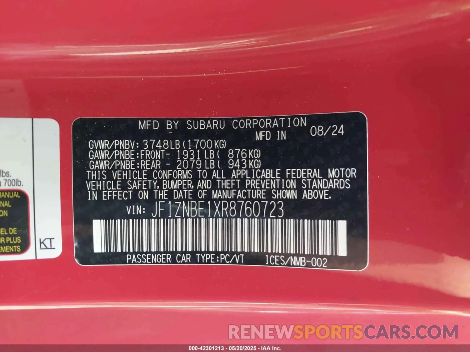 9 Фотография поврежденного автомобиля JF1ZNBE1XR8760723 TOYOTA GR86 2024