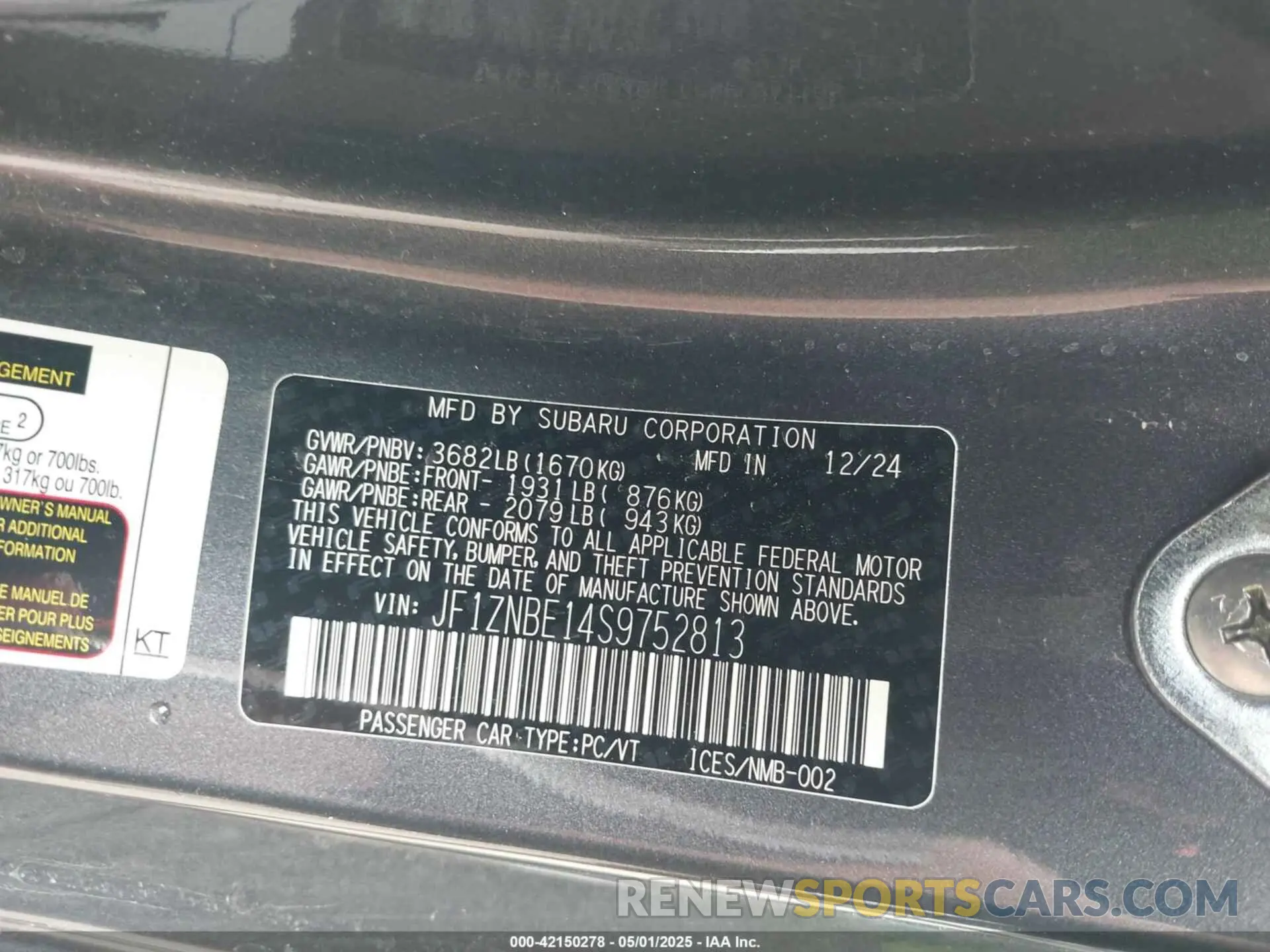 9 Photograph of a damaged car JF1ZNBE14S9752813 TOYOTA GR86 2025