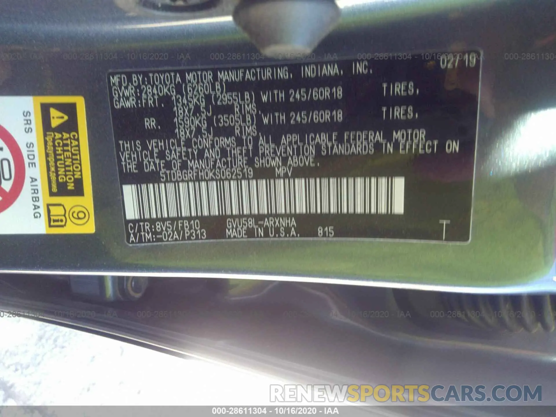 9 Фотография поврежденного автомобиля 5TDBGRFH0KS062519 TOYOTA HIGHLANDER 2019