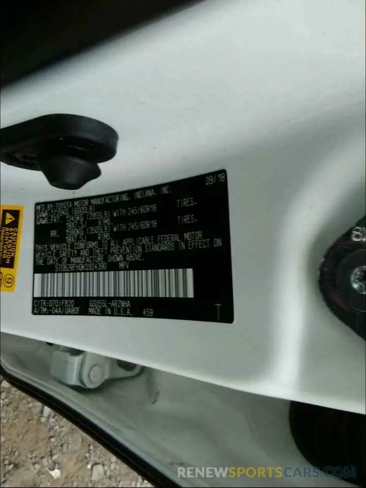 9 Фотография поврежденного автомобиля 5TDBZRFH0KS924390 TOYOTA HIGHLANDER 2019