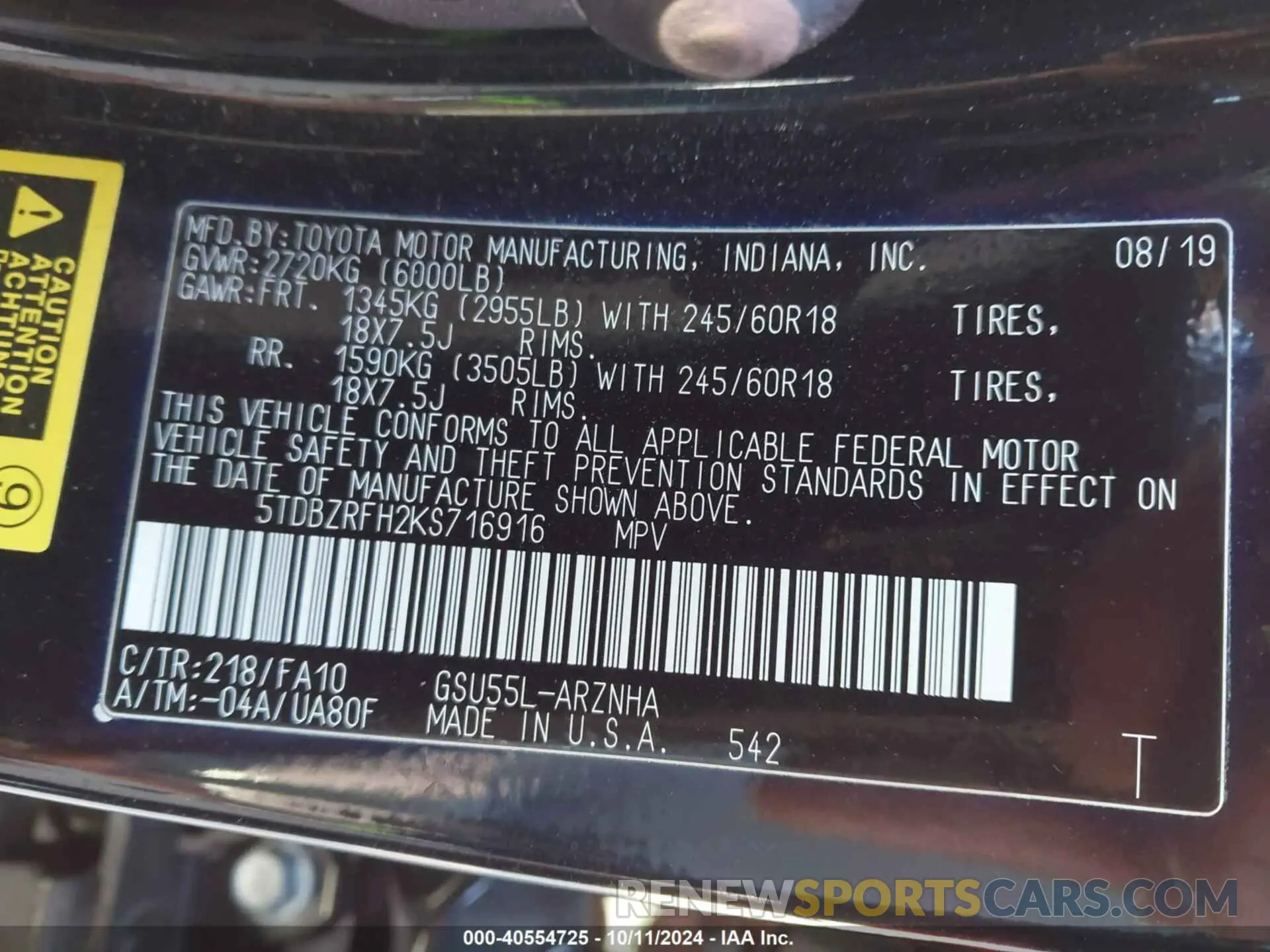 9 Фотография поврежденного автомобиля 5TDBZRFH2KS716916 TOYOTA HIGHLANDER 2019