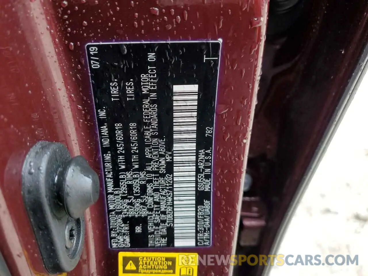 14 Фотография поврежденного автомобиля 5TDBZRFH4KS711202 TOYOTA HIGHLANDER 2019