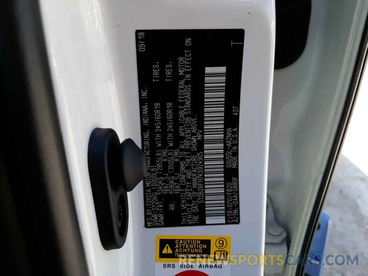 10 Фотография поврежденного автомобиля 5TDBZRFH7KS924905 TOYOTA HIGHLANDER 2019