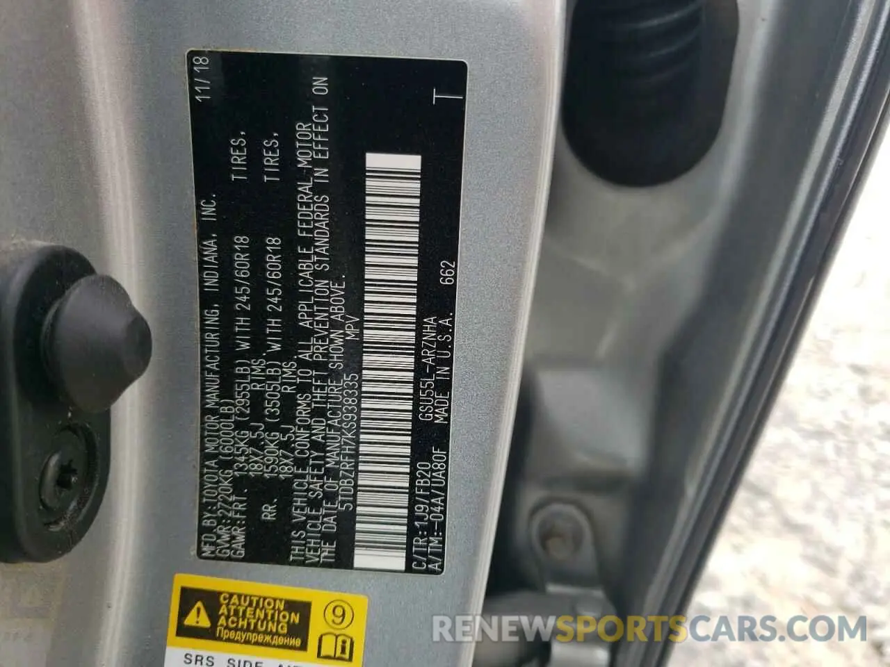 15 Photograph of a damaged car 5TDBZRFH7KS938335 TOYOTA HIGHLANDER 2019