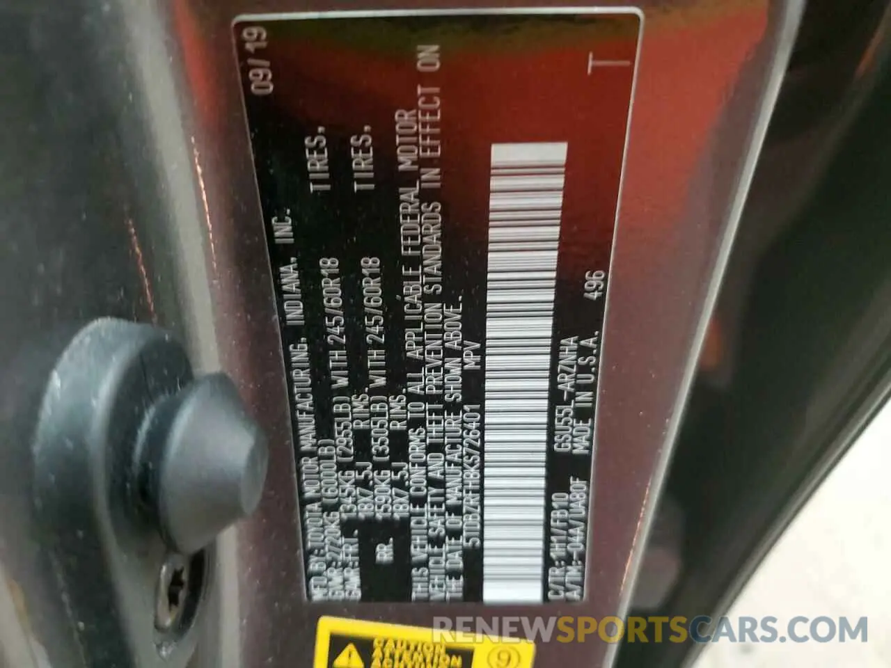15 Фотография поврежденного автомобиля 5TDBZRFH8KS726401 TOYOTA HIGHLANDER 2019