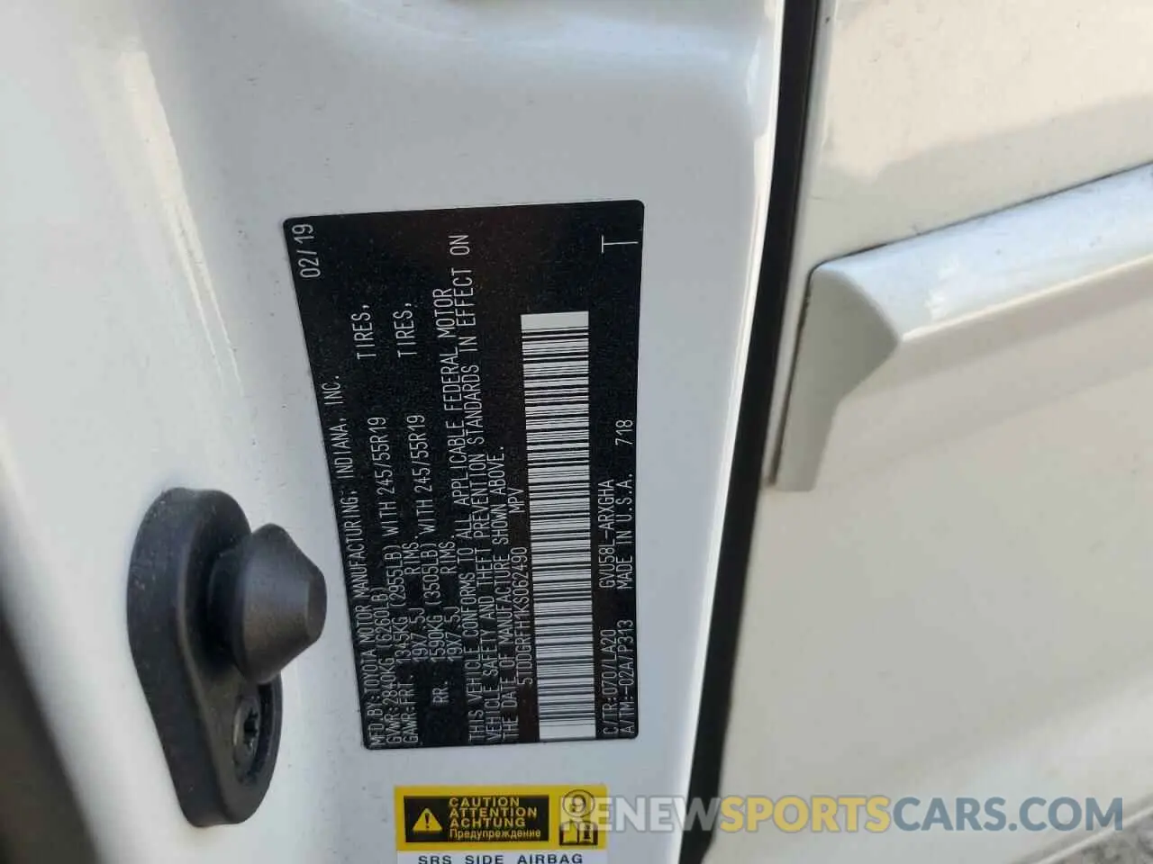 13 Фотография поврежденного автомобиля 5TDDGRFH1KS062490 TOYOTA HIGHLANDER 2019