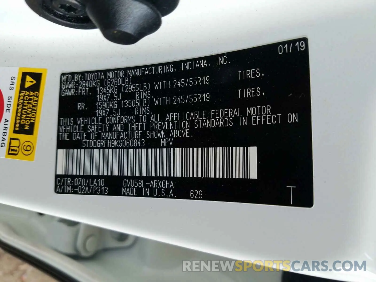 10 Photograph of a damaged car 5TDDGRFH9KS060843 TOYOTA HIGHLANDER 2019