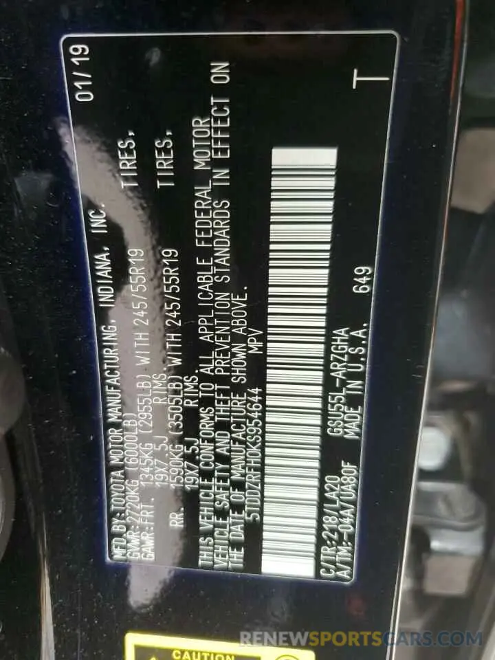 14 Фотография поврежденного автомобиля 5TDDZRFH0KS954644 TOYOTA HIGHLANDER 2019