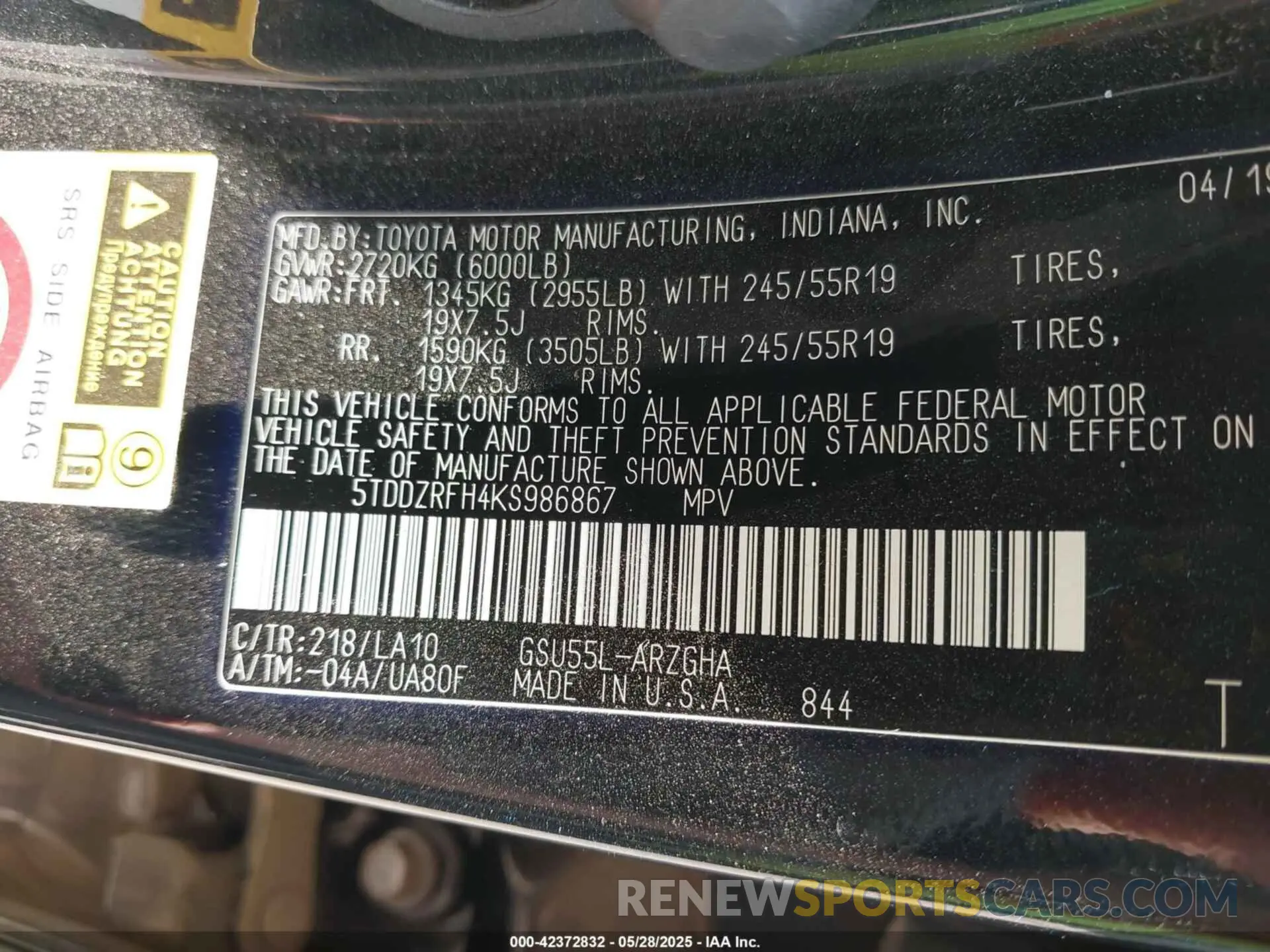 9 Фотография поврежденного автомобиля 5TDDZRFH4KS986867 TOYOTA HIGHLANDER 2019