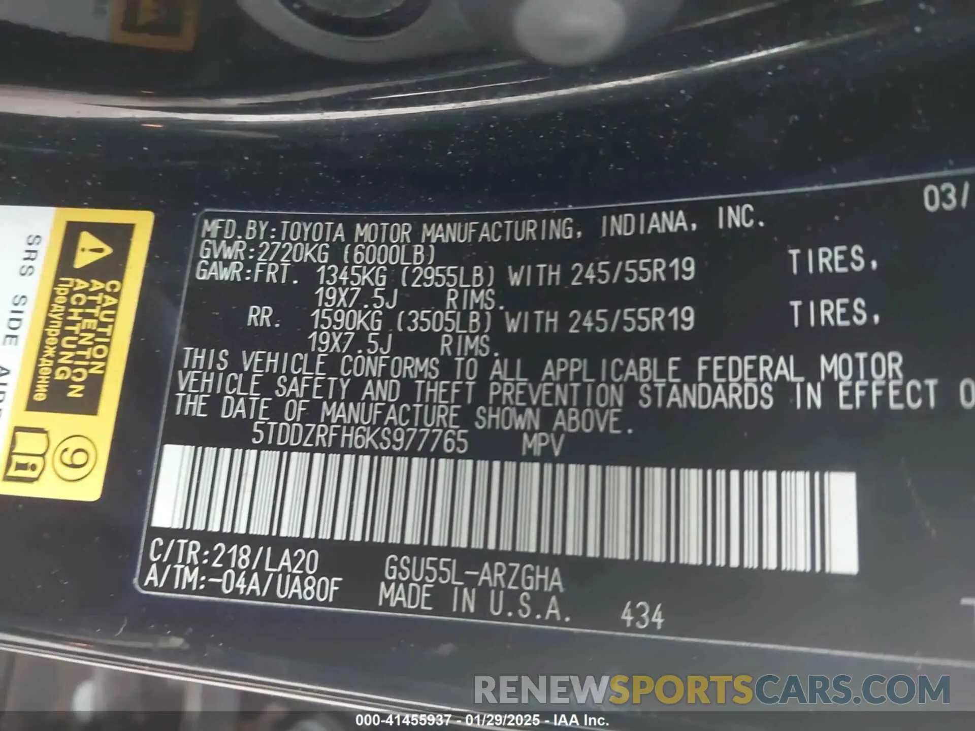 9 Фотография поврежденного автомобиля 5TDDZRFH6KS977765 TOYOTA HIGHLANDER 2019