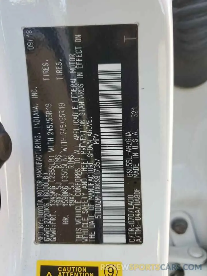 14 Photograph of a damaged car 5TDDZRFHXKS917357 TOYOTA HIGHLANDER 2019