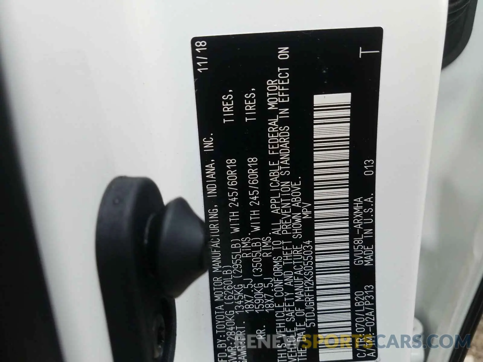 10 Photograph of a damaged car 5TDJGRFH2KS055034 TOYOTA HIGHLANDER 2019