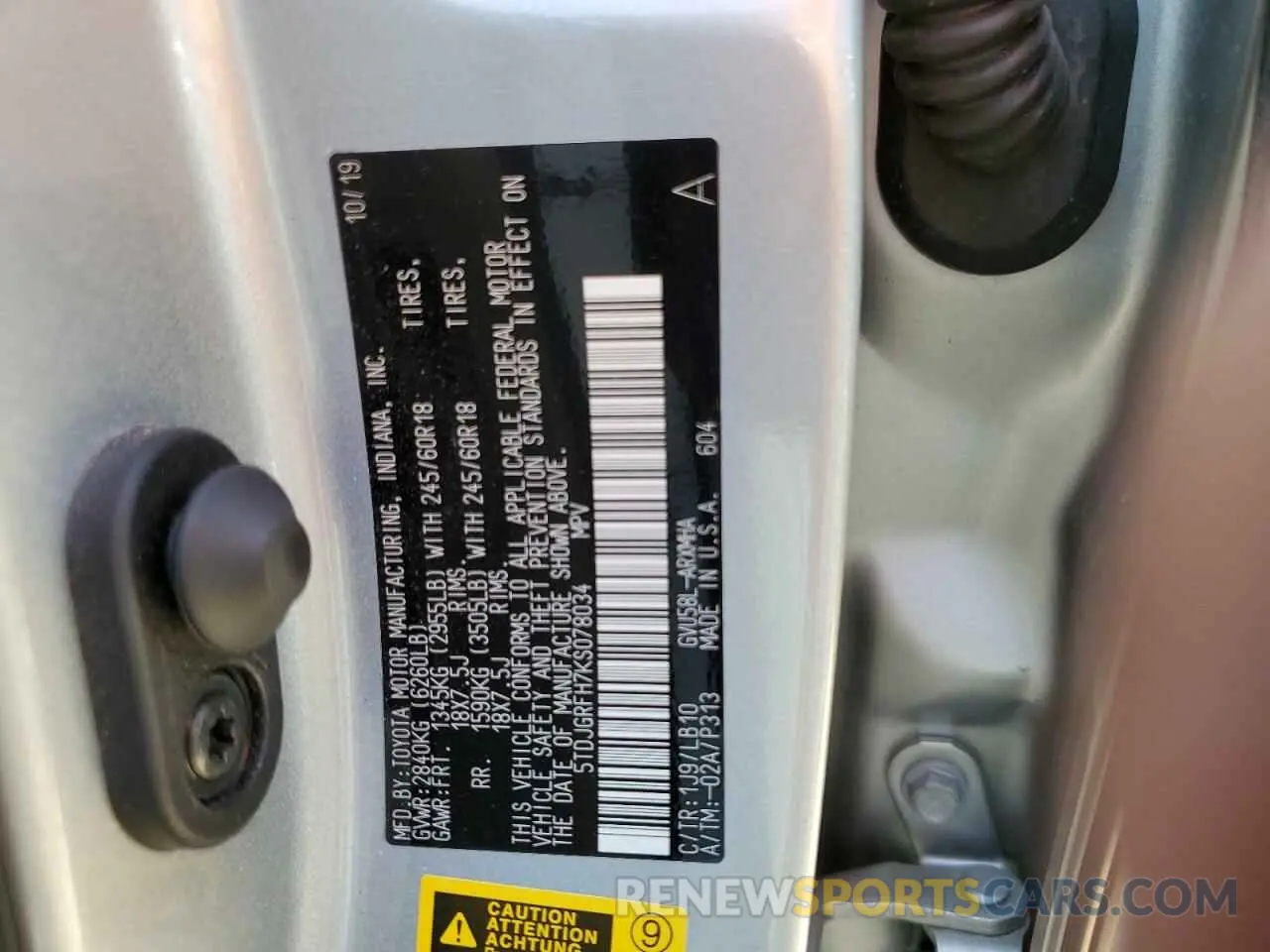 14 Photograph of a damaged car 5TDJGRFH7KS078034 TOYOTA HIGHLANDER 2019