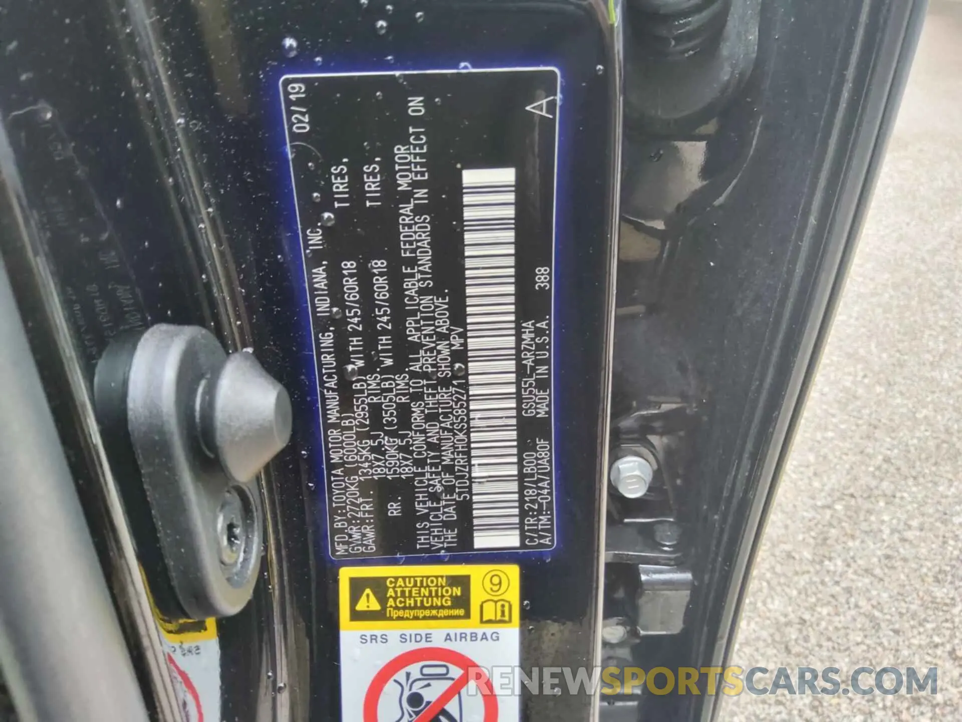8 Фотография поврежденного автомобиля 5TDJZRFH0KS585271 TOYOTA HIGHLANDER 2019