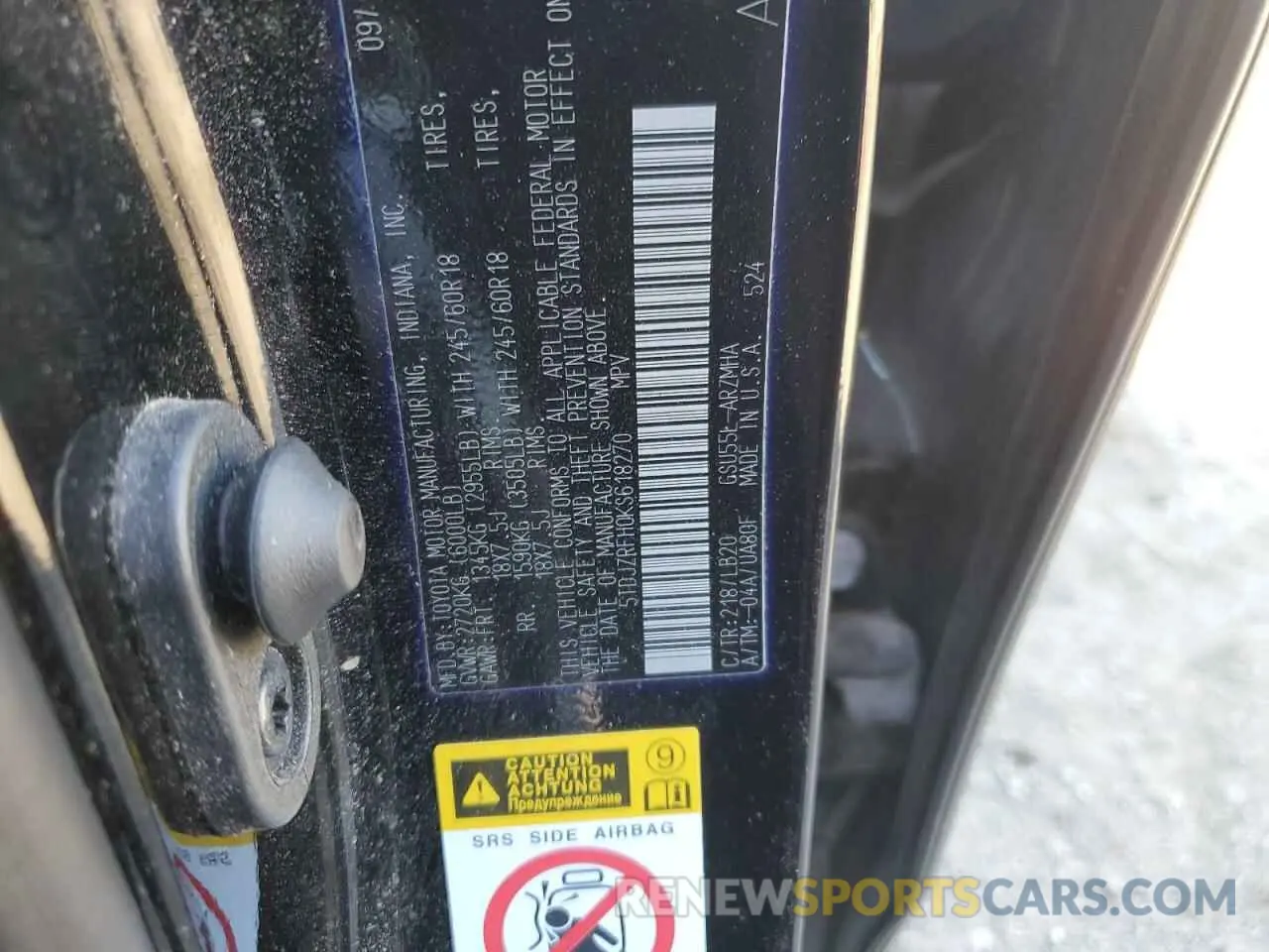 13 Фотография поврежденного автомобиля 5TDJZRFH0KS618270 TOYOTA HIGHLANDER 2019